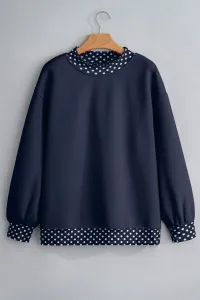 Polka Dot Trim Oversized Mock Neck Sweatshirt – Image 5