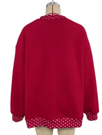Polka Dot Trim Oversized Mock Neck Sweatshirt – Image 3