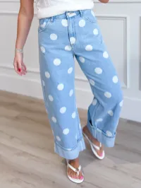 The Sweet Spot Jeans – Polka Dot High Rise Wide Leg Denim – Image 2