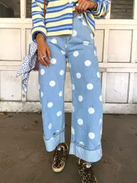 The Sweet Spot Jeans – Polka Dot High Rise Wide Leg Denim – Image 1