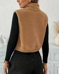 The Fireside Fleece Vest – Teddy Zip-Up Cropped Vest – Image 3