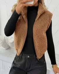The Fireside Fleece Vest – Teddy Zip-Up Cropped Vest – Image 2