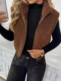 The Fireside Fleece Vest – Teddy Zip-Up Cropped Vest – Image 5
