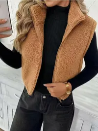 The Fireside Fleece Vest – Teddy Zip-Up Cropped Vest – Image 1