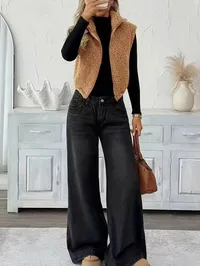 The Fireside Fleece Vest – Teddy Zip-Up Cropped Vest – Image 4