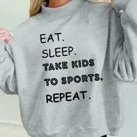 Eat Sleep Take Kids to Sports Repeat Mock Neck Sweatshirt – Ash Grey – Image 1