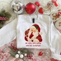 He Sees You When You’re Sleeping Sweatshirt – Vintage Santa Christmas Crewneck – Image 1