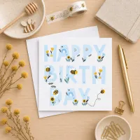 Greeting Card - Happy Birthday Bees (Blue) – Image 1