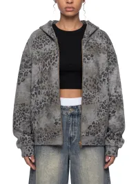 leopard print hoodie (VELVET) - zip-up – Image 6