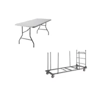 Set 20 plooitafels 183 cm wit + transportkar (Ecolight) – Image 1