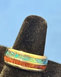 Ring- Silver w/ Wood and Blue Center – Image 1