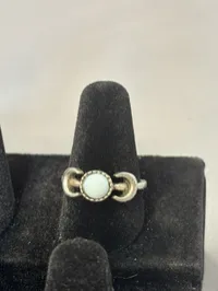 Ring- Two Silver Crescents w/ Blue Stone – Image 1