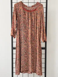 Long Sleeve Dress w/ Brown Flowers (Var. Shades) – Image 1