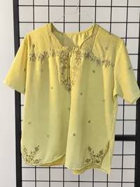 Yellow Short Sleeve Shirt w/ Floral Neck – Image 1