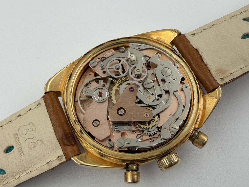 Vintage NACO Blue Manual Wind Chronograph Gold Plated Cal Valjoux 7734 - 34 mm – Image 8