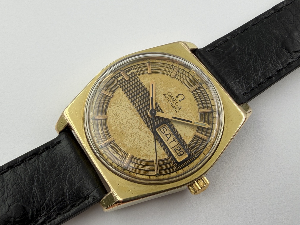 VTG OMEGA 166.0141 Barcode Gold-Tone Dial Automatic Cal Ω 750 Gold Plated 35 mm – Image 1