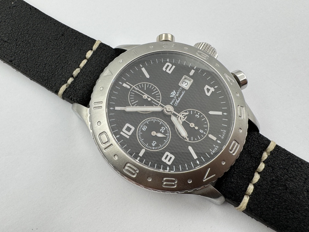 PHILIP WATCH Chronograph Cal Valjoux 7750 Automatic Black Waffle Dial - 48 mm – Image 3