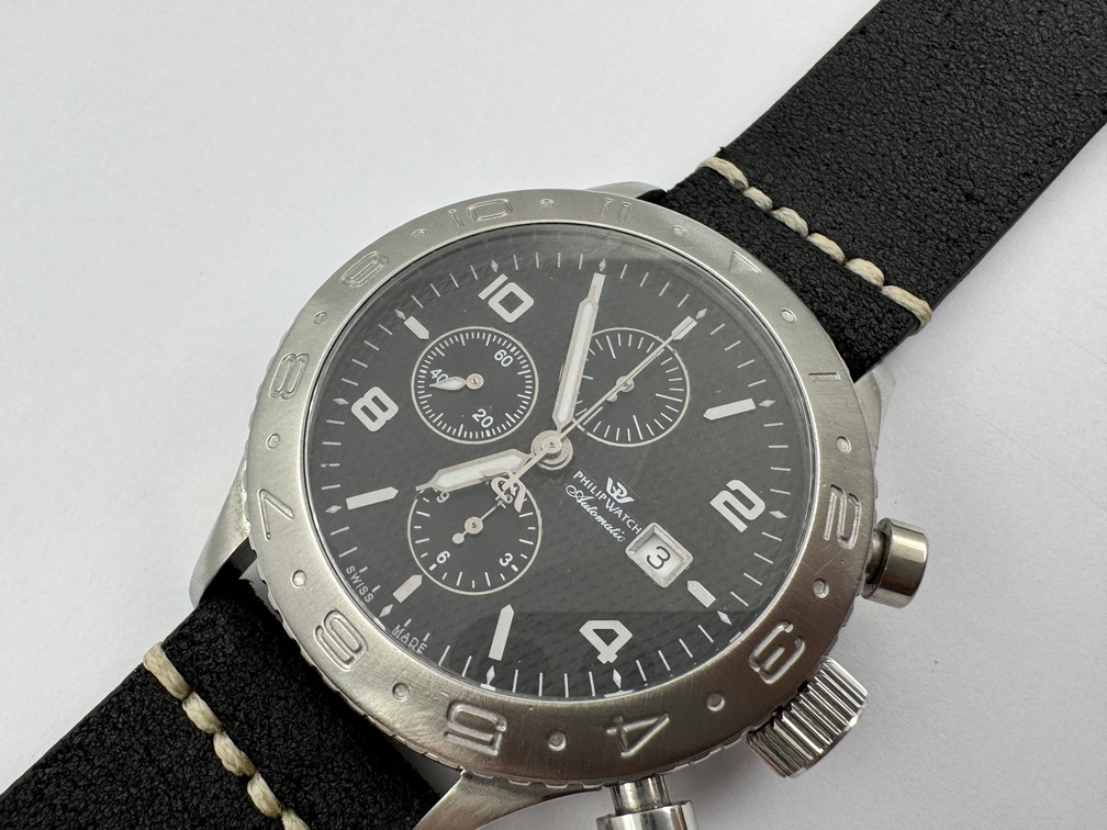 PHILIP WATCH Chronograph Cal Valjoux 7750 Automatic Black Waffle Dial - 48 mm – Image 2