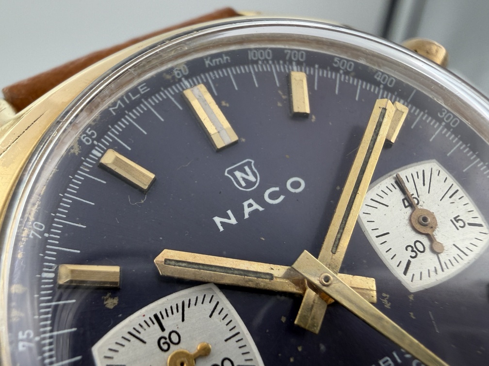 Vintage NACO Blue Manual Wind Chronograph Gold Plated Cal Valjoux 7734 - 34 mm – Image 4