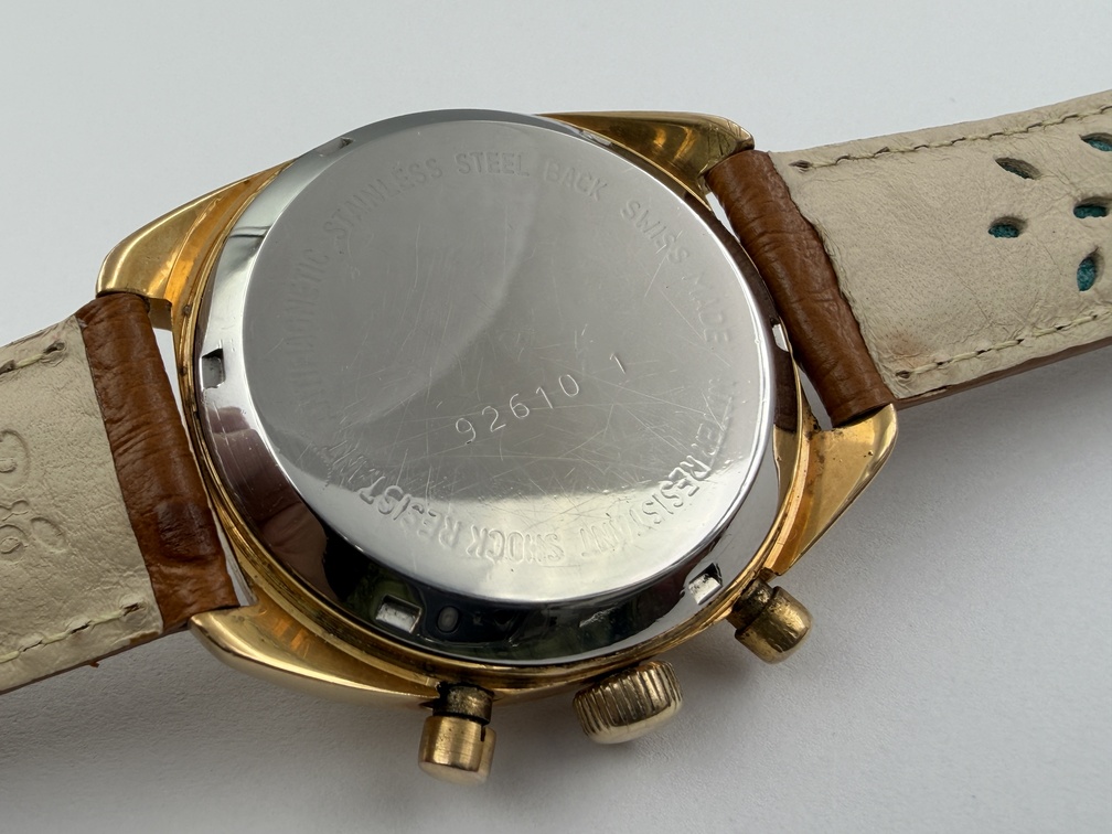 Vintage NACO Blue Manual Wind Chronograph Gold Plated Cal Valjoux 7734 - 34 mm – Image 7