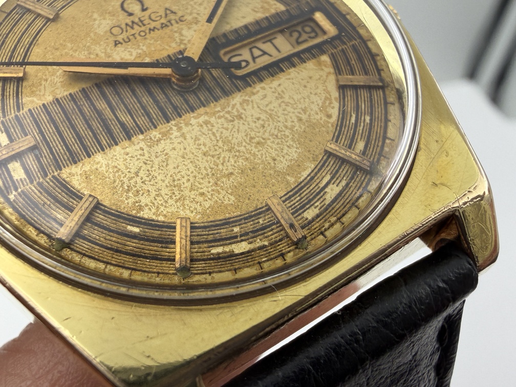 VTG OMEGA 166.0141 Barcode Gold-Tone Dial Automatic Cal Ω 750 Gold Plated 35 mm – Image 5