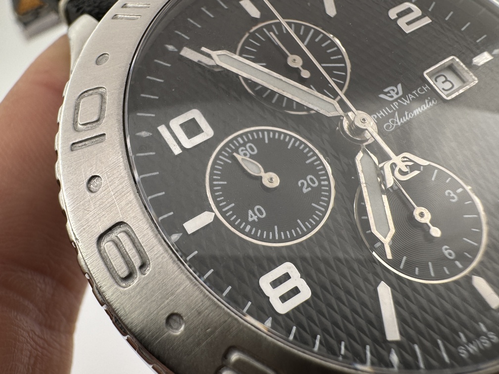 PHILIP WATCH Chronograph Cal Valjoux 7750 Automatic Black Waffle Dial - 48 mm – Image 7