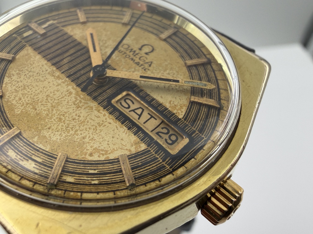 VTG OMEGA 166.0141 Barcode Gold-Tone Dial Automatic Cal Ω 750 Gold Plated 35 mm – Image 4