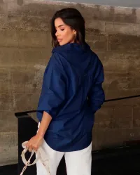 Camisa Feminina Oversize Manga Longa  Azul Marinho – Image 2