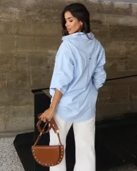 Camisa Feminina Oversize Manga Longa Azul – Image 2