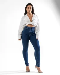 Calça Jeans Mom Feminina Cintura Alta Básica com Elastano – 36