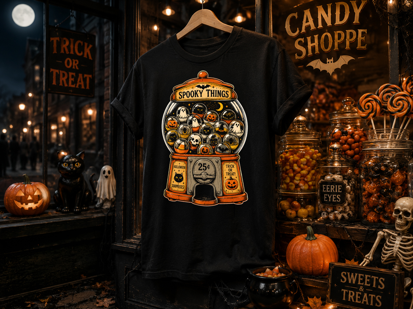 Spooky Things Gumball Machine Halloween Shirt | Retro Ghost Pumpkin Tee – Image 2