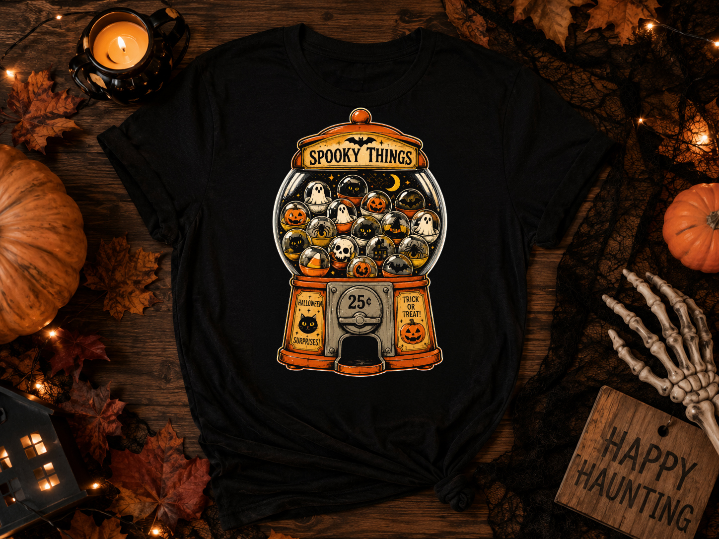 Spooky Things Gumball Machine Halloween Shirt | Retro Ghost Pumpkin Tee – Image 3