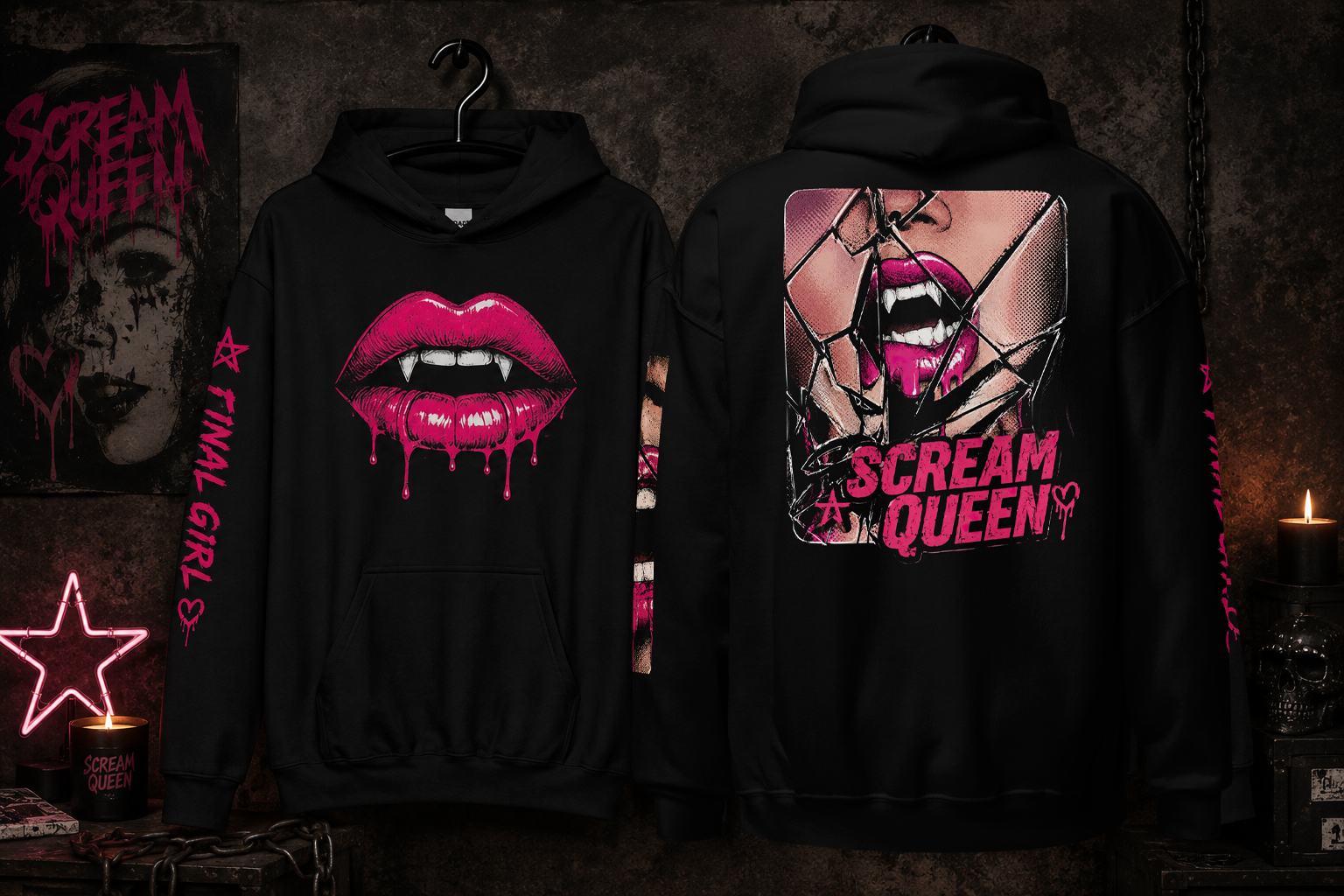 Scream Queen Hoodie | Final Girl Vintage Horror Sweatshirt with Distressed Print – Image 2
