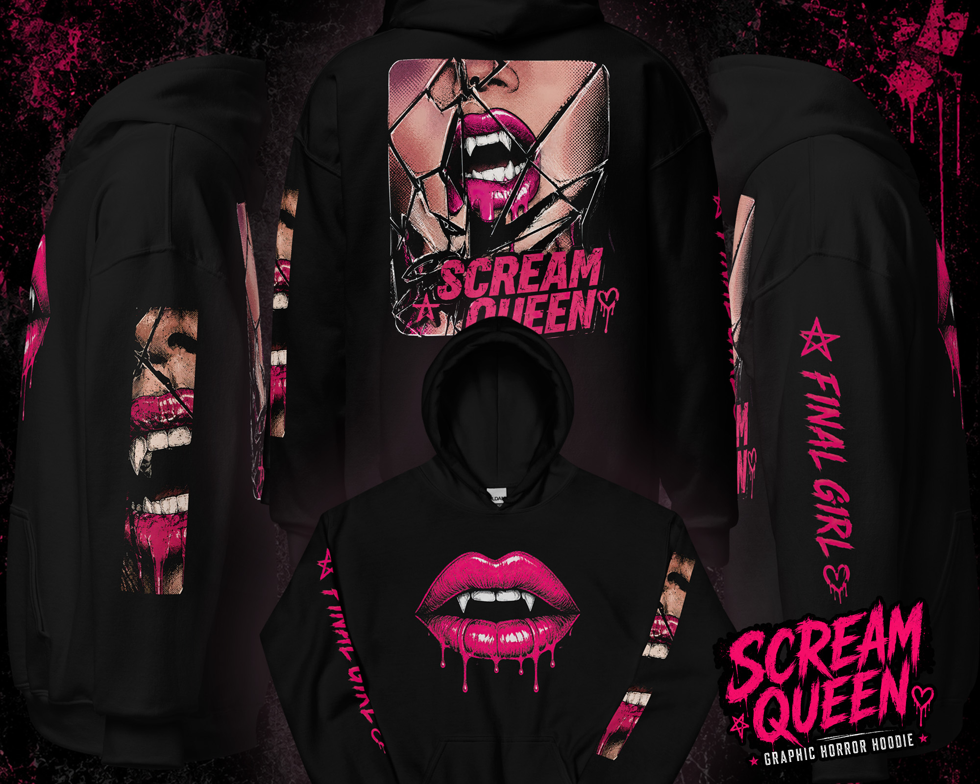 Scream Queen Hoodie | Final Girl Vintage Horror Sweatshirt with Distressed Print – Image 3