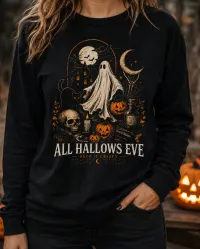 Vintage Halloween Ghost Sweatshirt | All Hallows Eve Spooky Season Pullover – Image 1