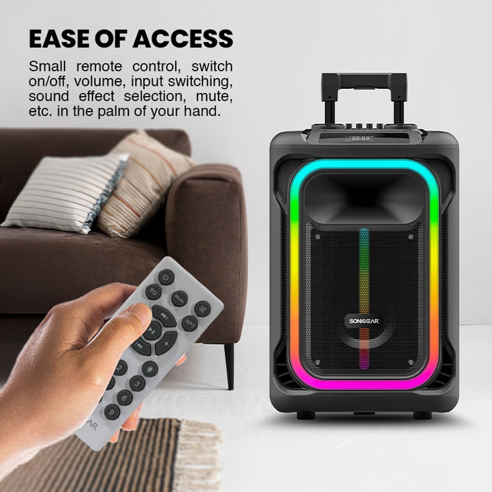 Sonic Gear Karaoke Speaker with Wireless Microphones and Lighting Effects Hyperbox 1500 Pro in Black Color – Image 3
