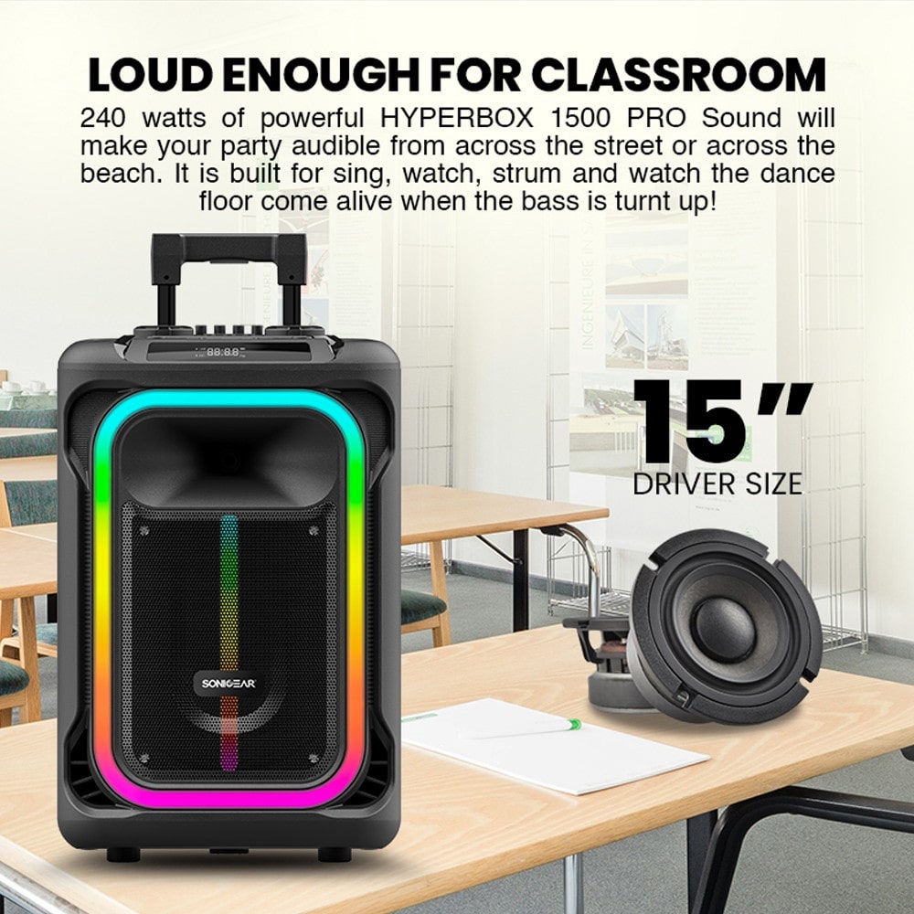 Sonic Gear Karaoke Speaker with Wireless Microphones and Lighting Effects Hyperbox 1500 Pro in Black Color – Image 5