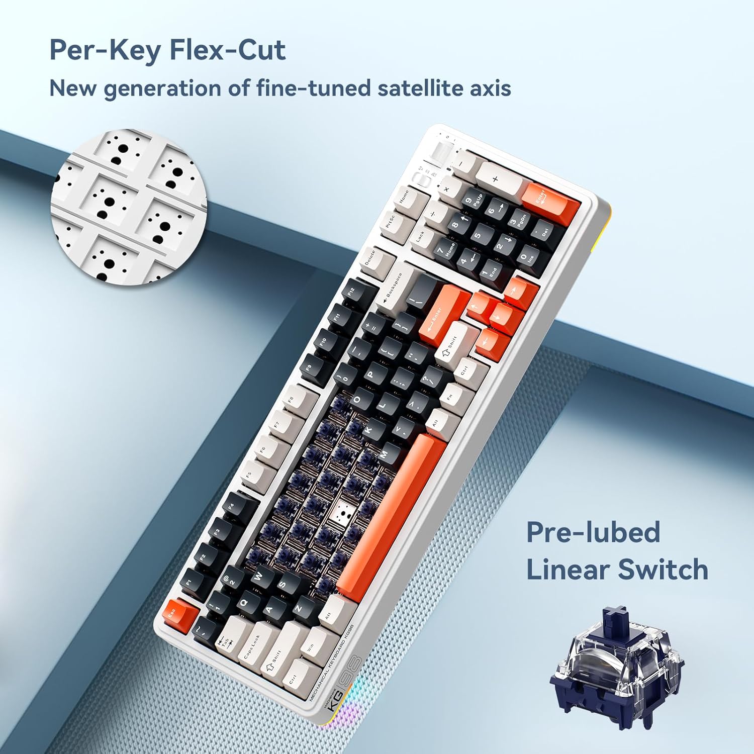 Machenike Wireless Gaming Keyboard,Type-C / 2.4 G / Bluetooth, Blue Switches, 5000 mAh battery, KG98 – Image 3