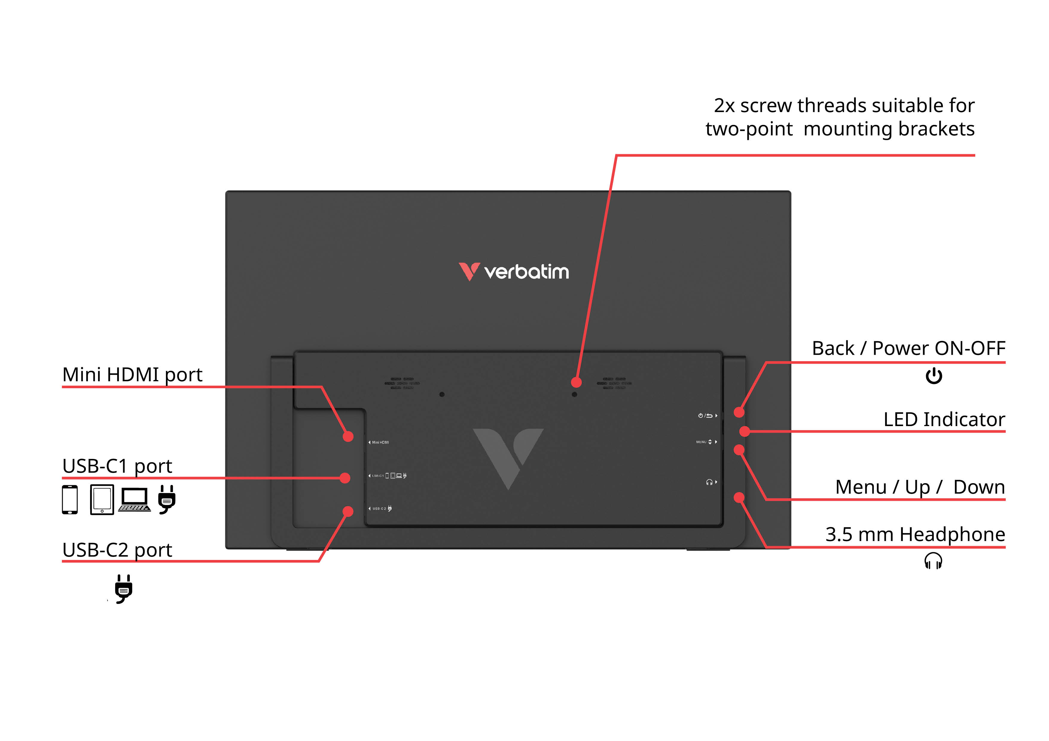 Verbatim Monitor Portable Touch 15.6" Full-HD USB-C LIGHT Series – Image 3