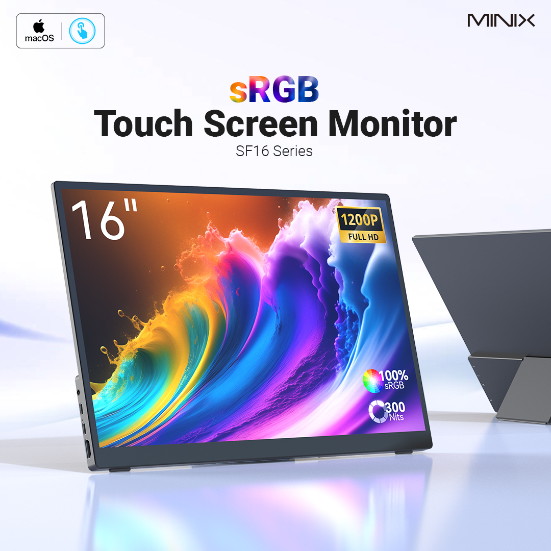 MINIX Monitor Portable Touch 16" Full-HD 100% sRGB USB-C/HDMI, PD, Foldable Stand SF16T – Image 2