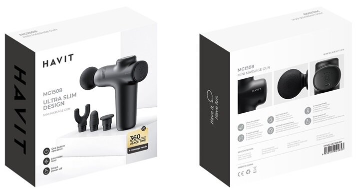 HAVIT MINI MASSAGE GUN WITH 4 MASSAGE HEADS MG1508 BLACK – Image 4