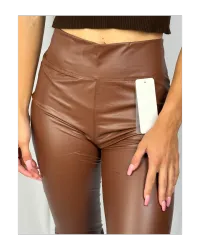 Mira magas derekú műbőr leggings- barna – Image 1
