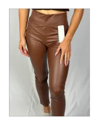 Mira magas derekú műbőr leggings- barna – Image 2