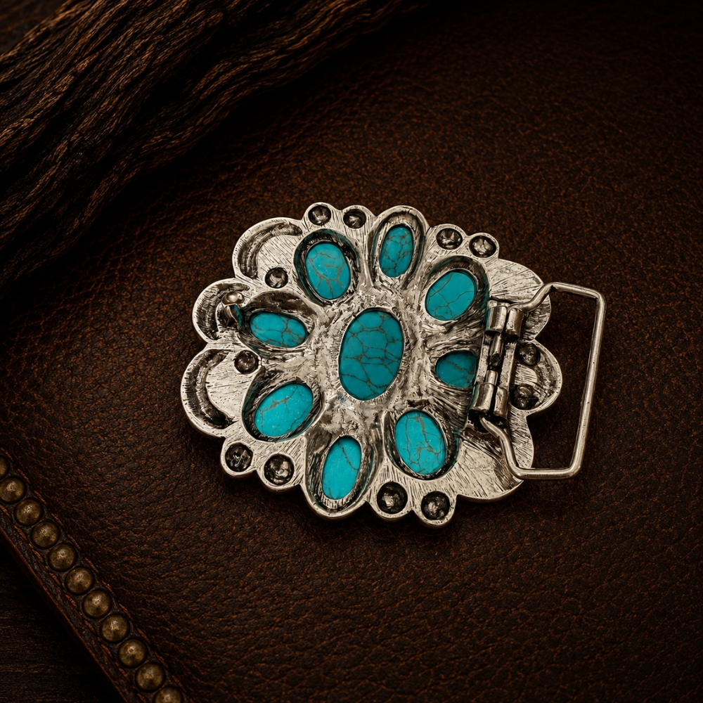 Turquoise Mesa Blossom Belt Buckle – Image 2