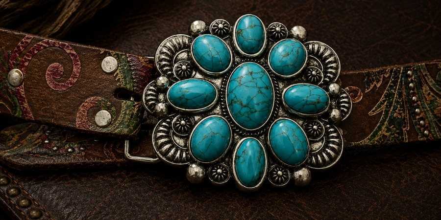 Turquoise Mesa Blossom Belt Buckle – Image 1