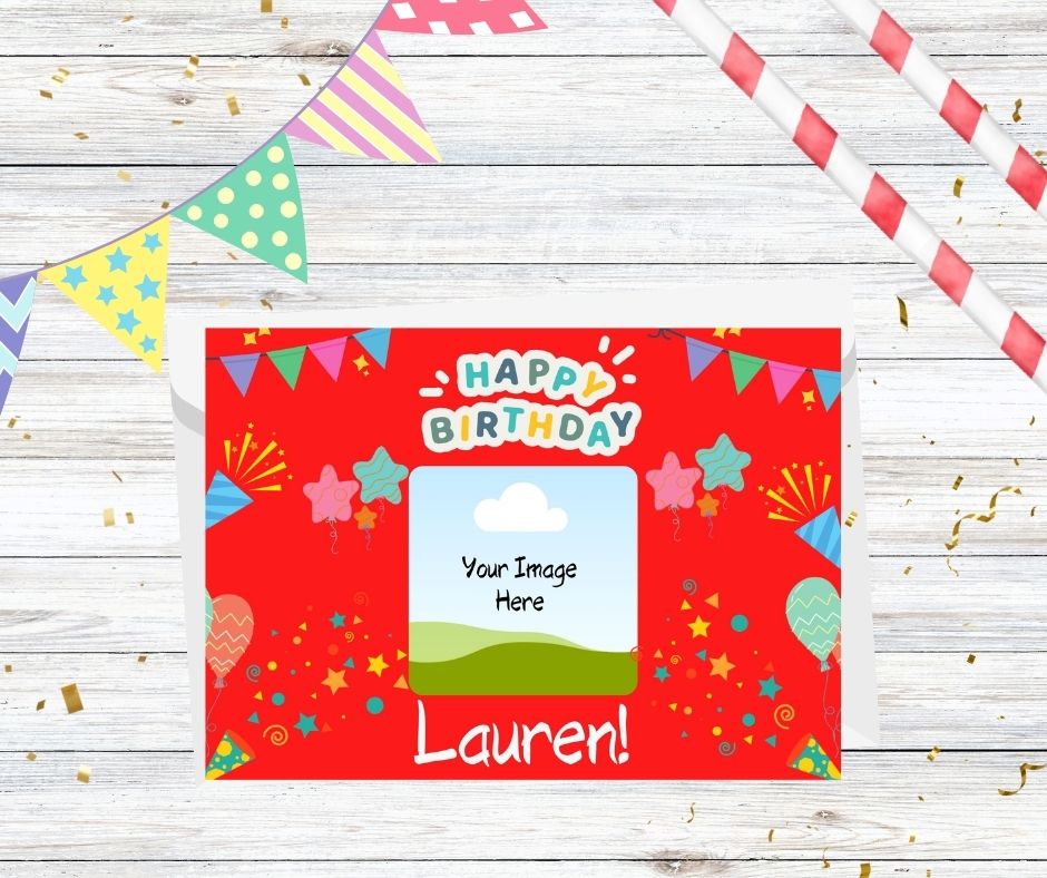Personalised Red Birthday Card With Photo & Name – Image 2