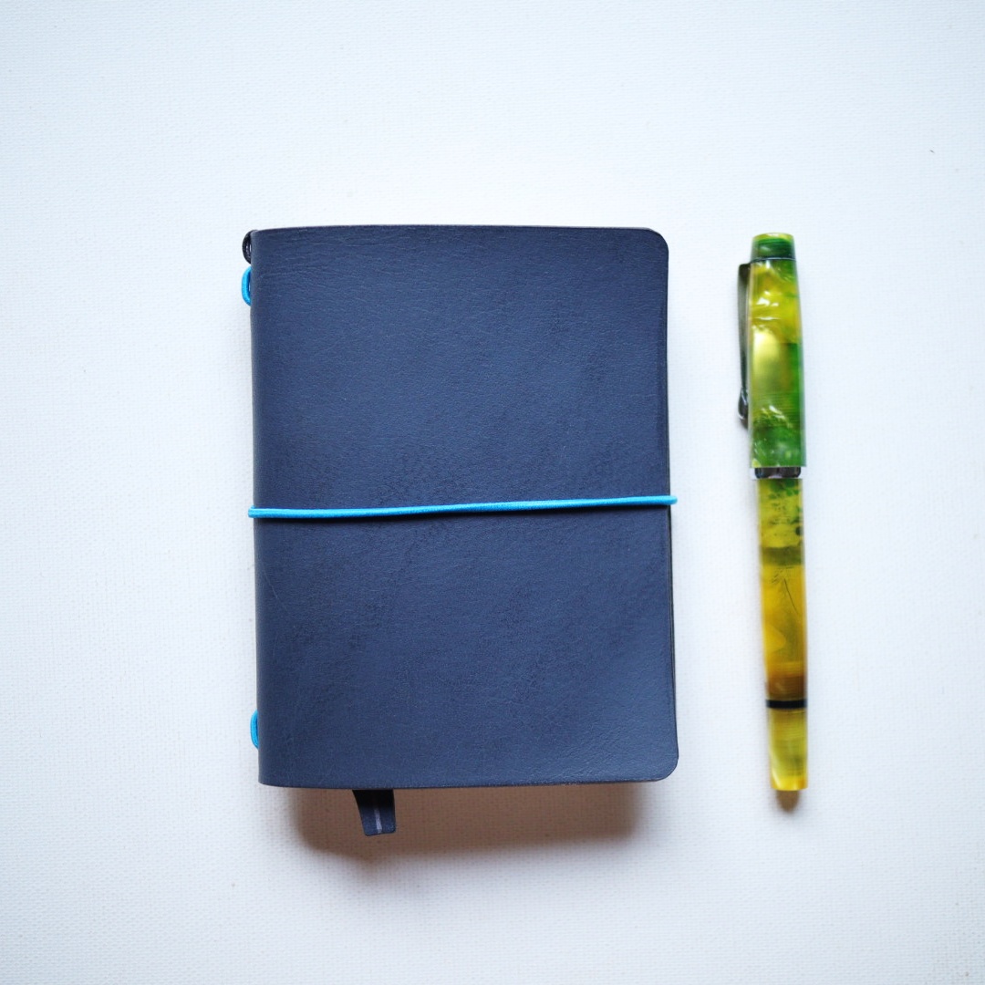 Atelier Leather Notebook — Passport Size (TN‑Style Refillable Journal) – Navy Blue, 100 gsm | 64 pages