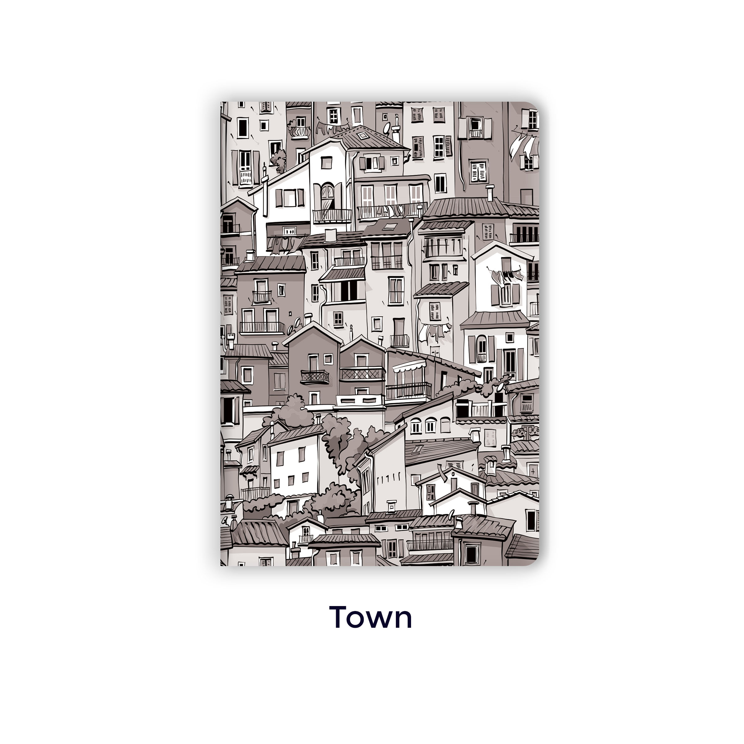 A6 Handbound Notebook | Fountain Pen Friendly Journal with Illustrated Covers – Town, Grid | 5mm