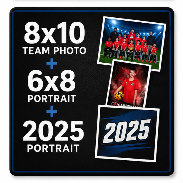 8 x 10 inch Team Photo & 6 x 8 inch Portrait + add your child's 2025 portrait to your 2026 order. – Image 1