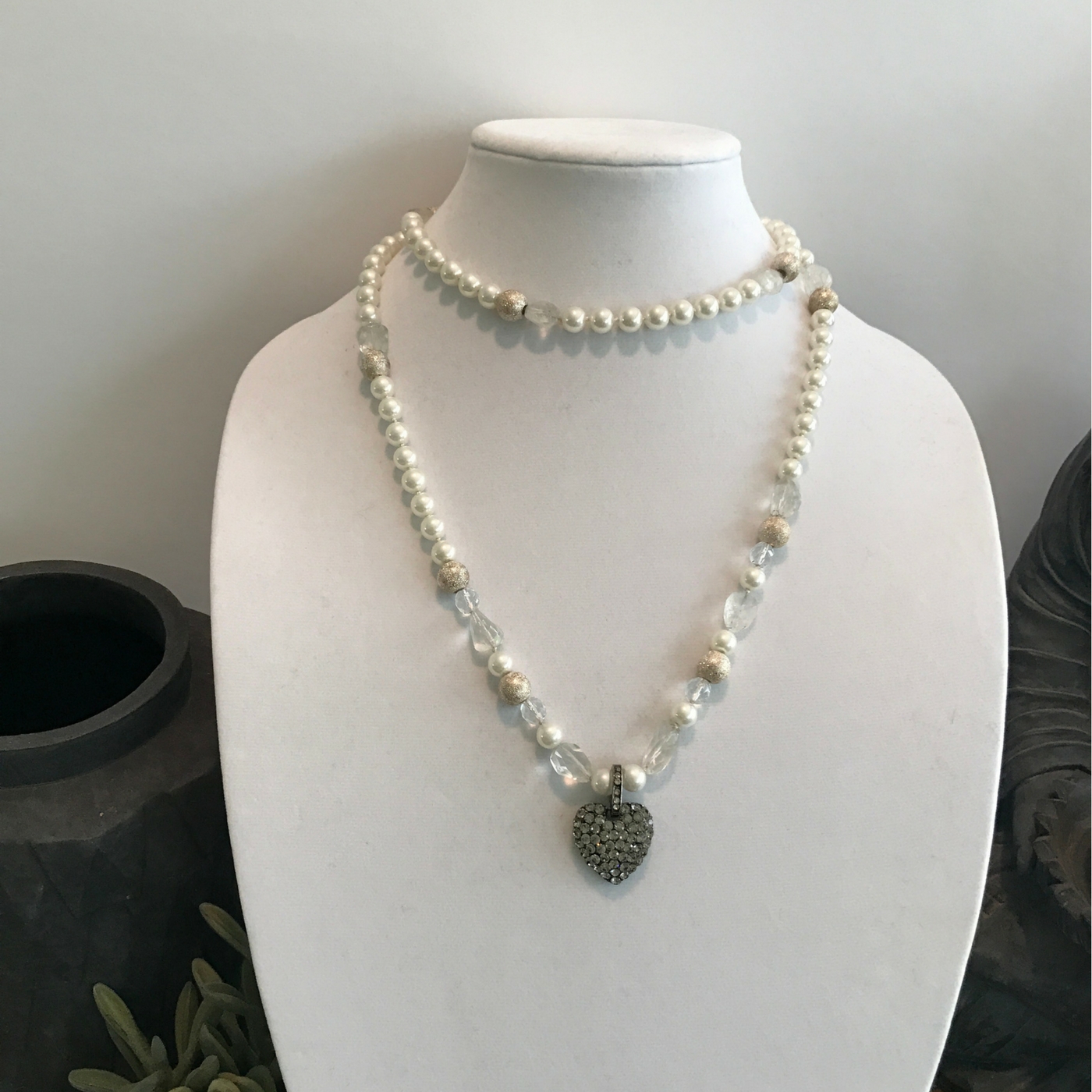 Quartz, Pewter & Simulated Pearl Mala – Image 1